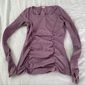 Pink Lotus Small Ruched Yoga Top Striped Dusty Pink Long Sleeve Top stretchy